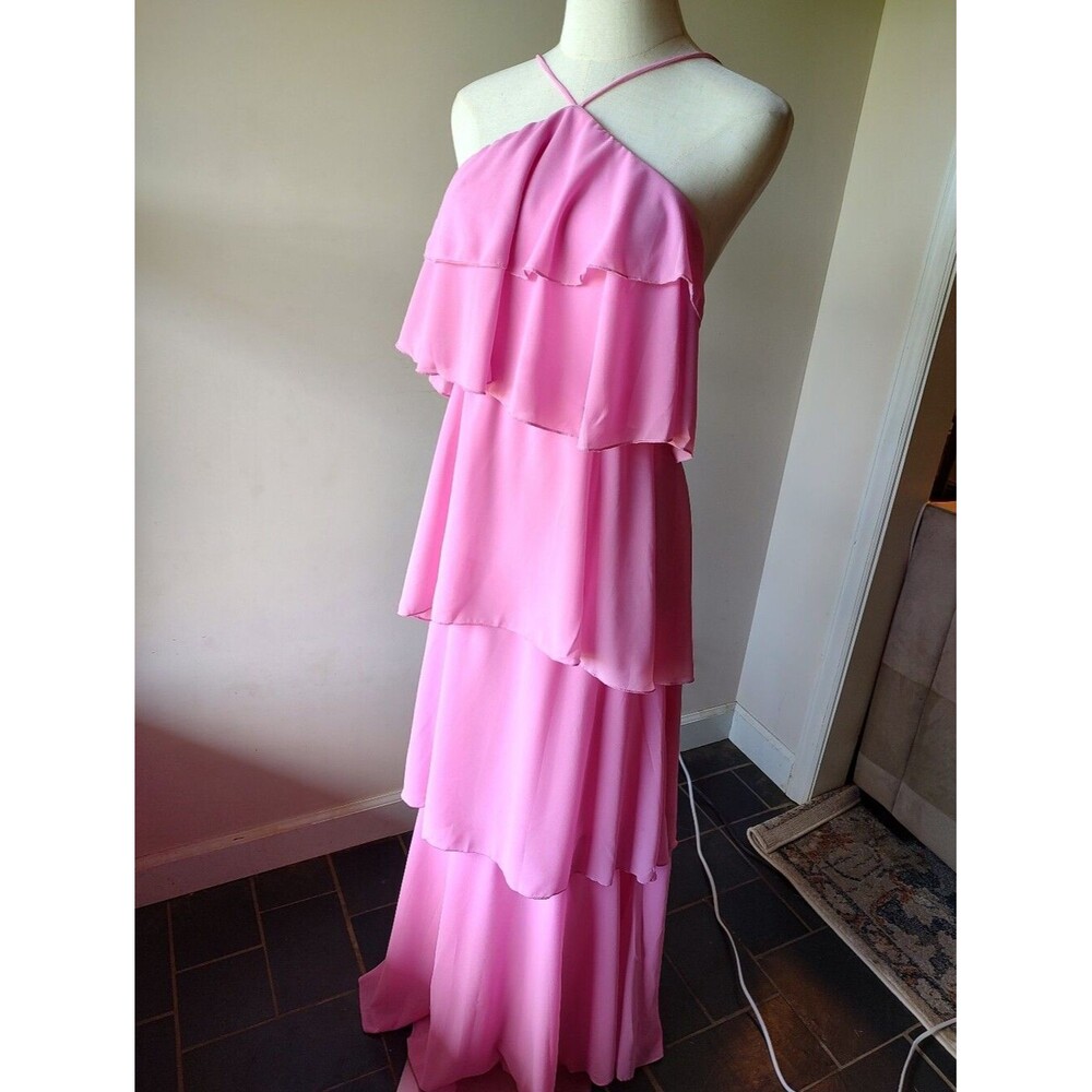 Soly Hux Pink Tiered Halter Maxi Dress Medium